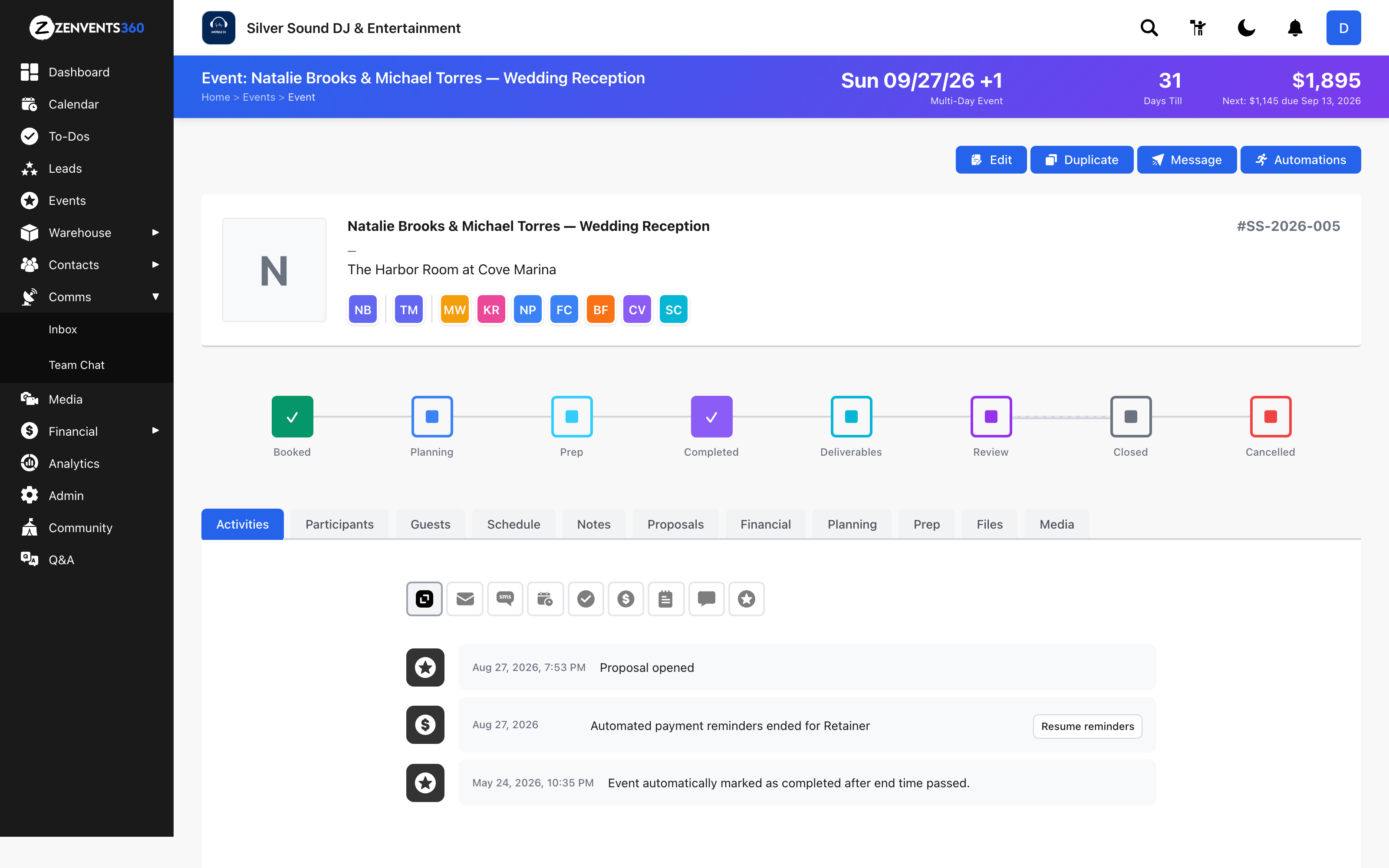 Proposals that carry the detail in Zenvents360.