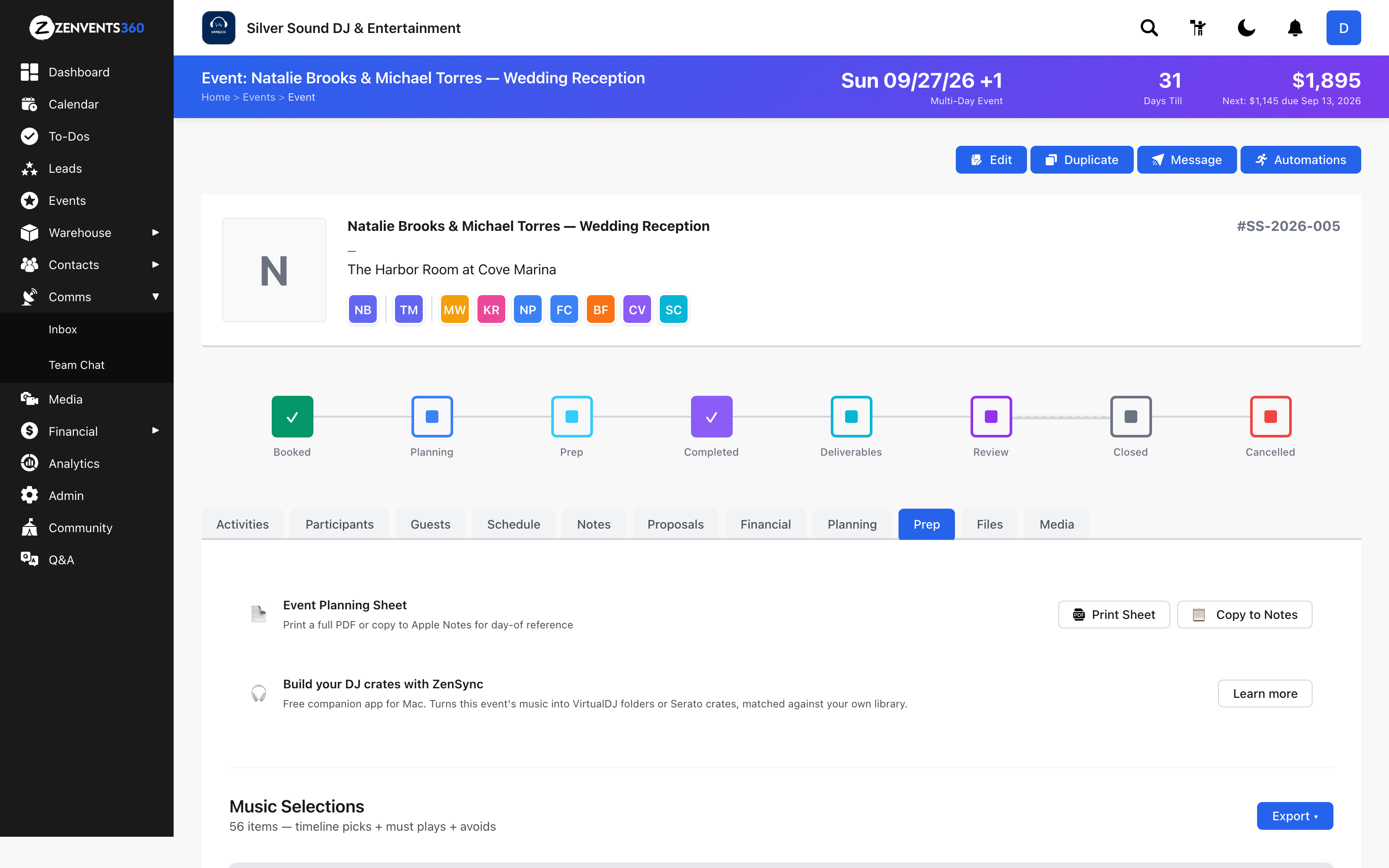 A client portal your couples will open in Zenvents360.