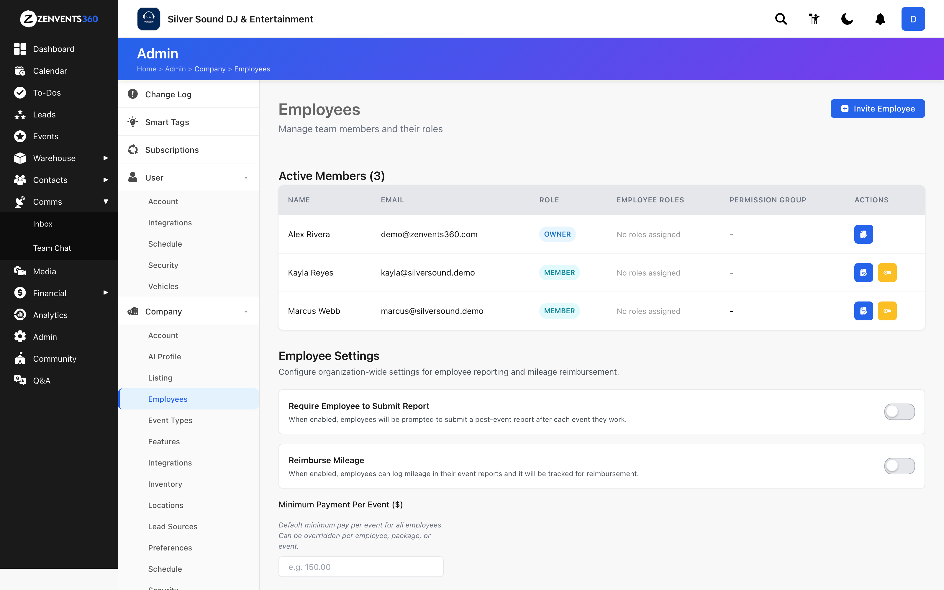 Permissions built for a real team in Zenvents360.